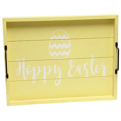 Elegant Designs™ 15.5" Yellow Wash Hoppy Easter Serving Tray with Handles