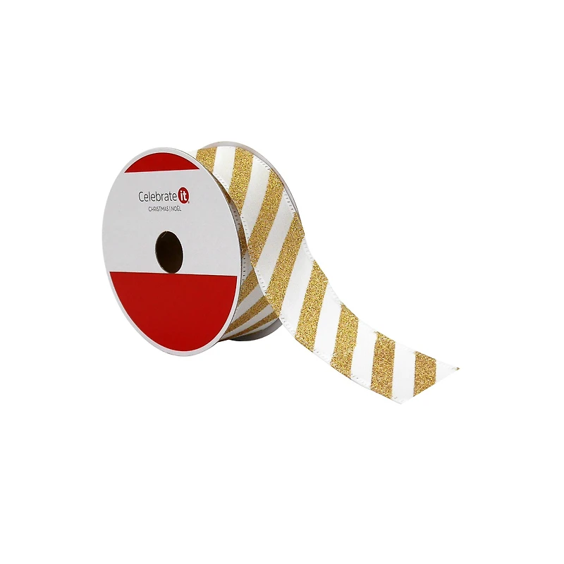 1.5" x 30ft. Gold Glitter Stripes Wired Taffeta Ribbon by Celebrate It®