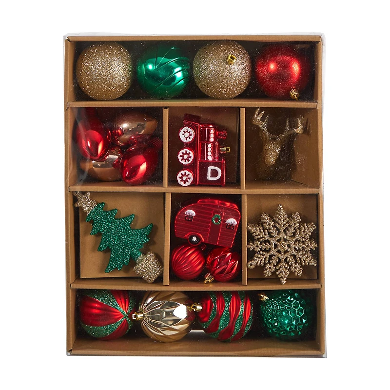25ct. Holiday Deluxe Shatterproof Christmas Tree Ornament Box Set