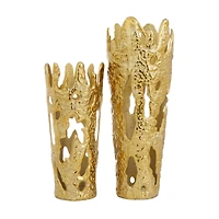 Set of 2" Gold Aluminum Contemporary Vases, 20" x 6" x 7"