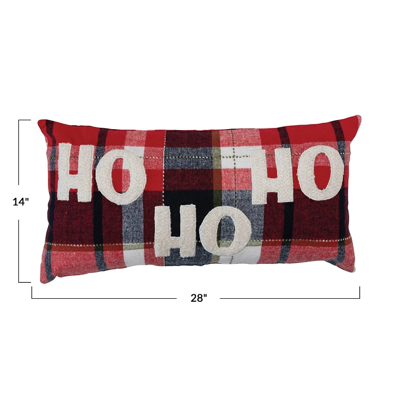 Hello Honey® 28" Plaid Applique Ho Ho Ho Brushed Cotton Flannel Lumbar Pillow