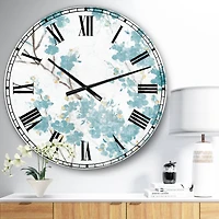 Designart Teal Cherry Blossoms II Traditional Wall Clock
