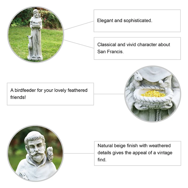 Glitzhome® 36" St. Francis Bird Feeder Garden Statue