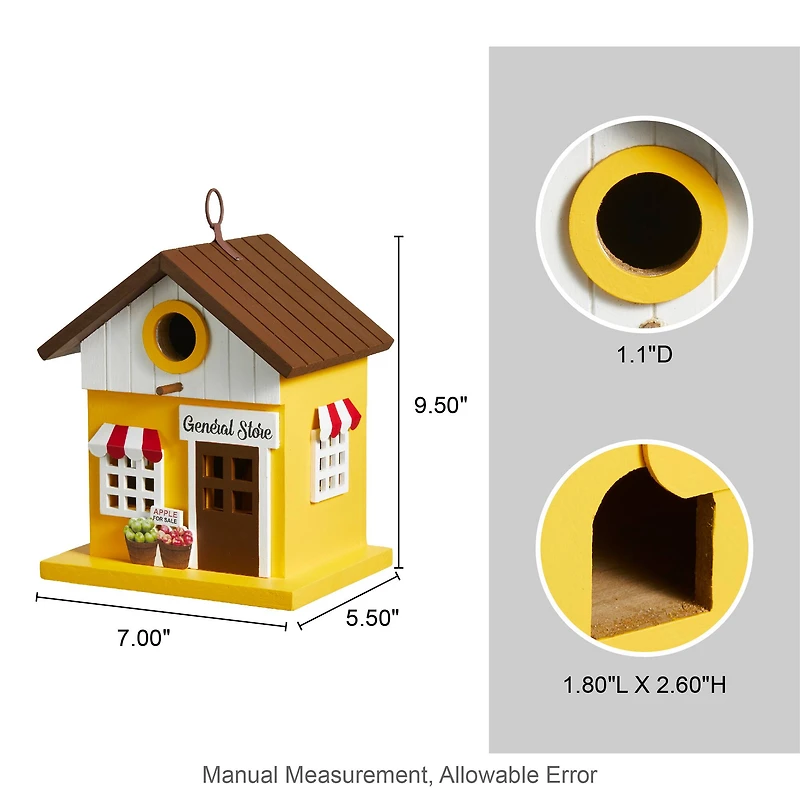 Glitzhome® 9.5" Modern Yellow Wood General Store Birdhouse
