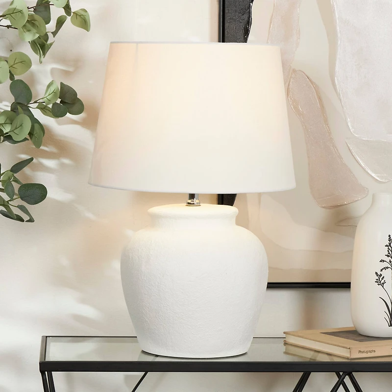 White Cement Pot Textured Table Lamp