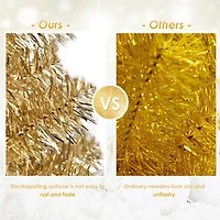 Costway 6ft. Unlit Champagne Gold Tinsel Slim Christmas Tree