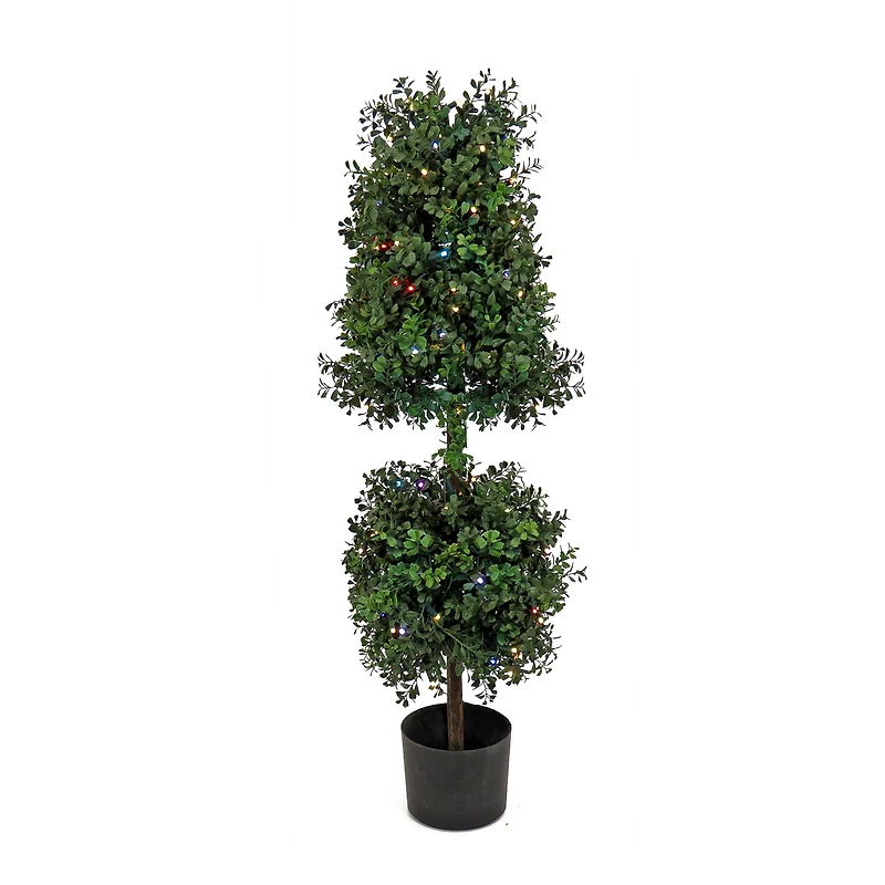 4ft. Boxwood Cone & Ball Topiary with Multi-Function LED Lights