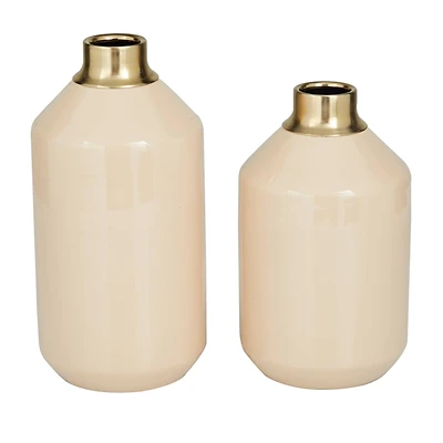 The Novogratz Set of 2" Cream Metal Modern Vase, 10" x 5" x 5"