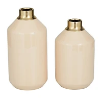 The Novogratz Set of 2" Cream Metal Modern Vase, 10" x 5" x 5"