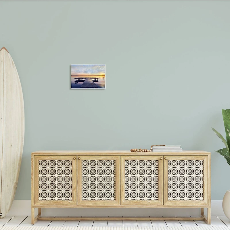 Stupell Industries Tranquil Lake Dock Sunset Nautical Summer Sanctuary Wall Plaque