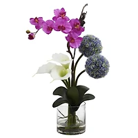 2ft. Calla Lily, Orchid & Ball Flower Arrangement in Glass Vase