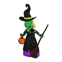 39'' Pre-Lit Green Witch with Broom Halloween Décor