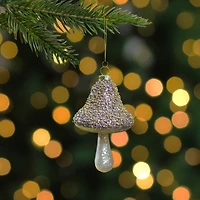 Mushroom Glass Christmas Ornament - 4.75" - Champagne Gold  Finish