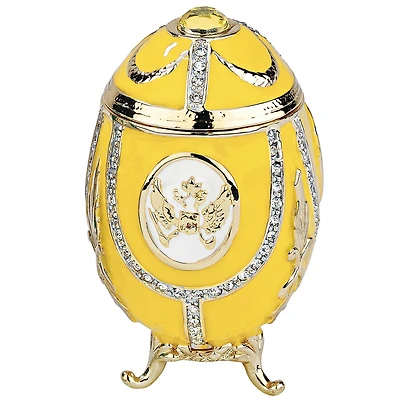 3" Lemon Yellow Russian Imperial Eagle Enameled Egg