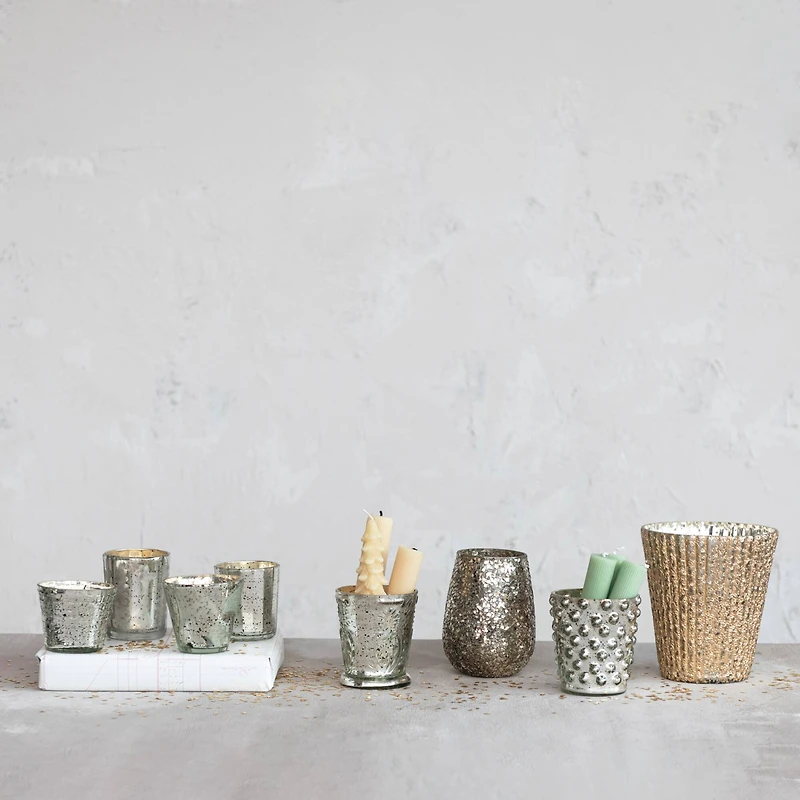 Hello Honey® Antique Silver Mercury Glass Votive Holder Set