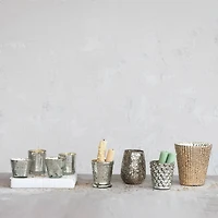 Hello Honey® Antique Silver Mercury Glass Votive Holder Set