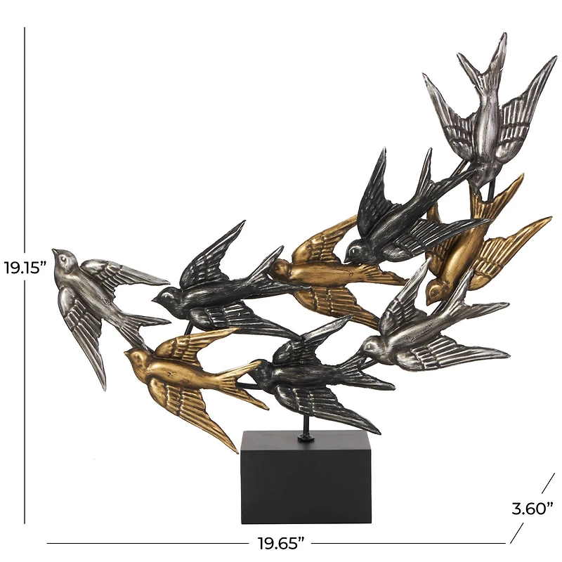 19.5" Black Metallic Flying Flock of Birds Sculpture Décor