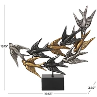 19.5" Black Metallic Flying Flock of Birds Sculpture Décor