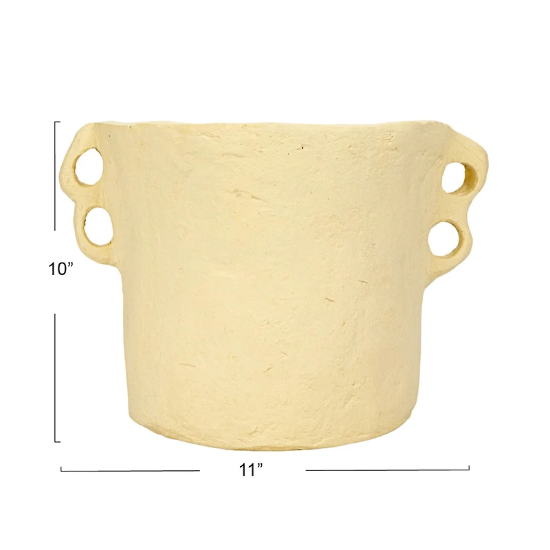 Hello Honey® 11" Natural Decorative Handmade Paper Mache Planter with Handles