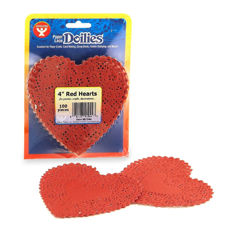 Hygloss® 4" Red Heart Doilies, 3 Packs of 100