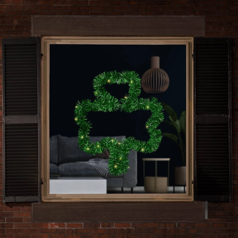 25" Green LED Lighted Tinsel Shamrock St. Patrick's Day Window Silhouette