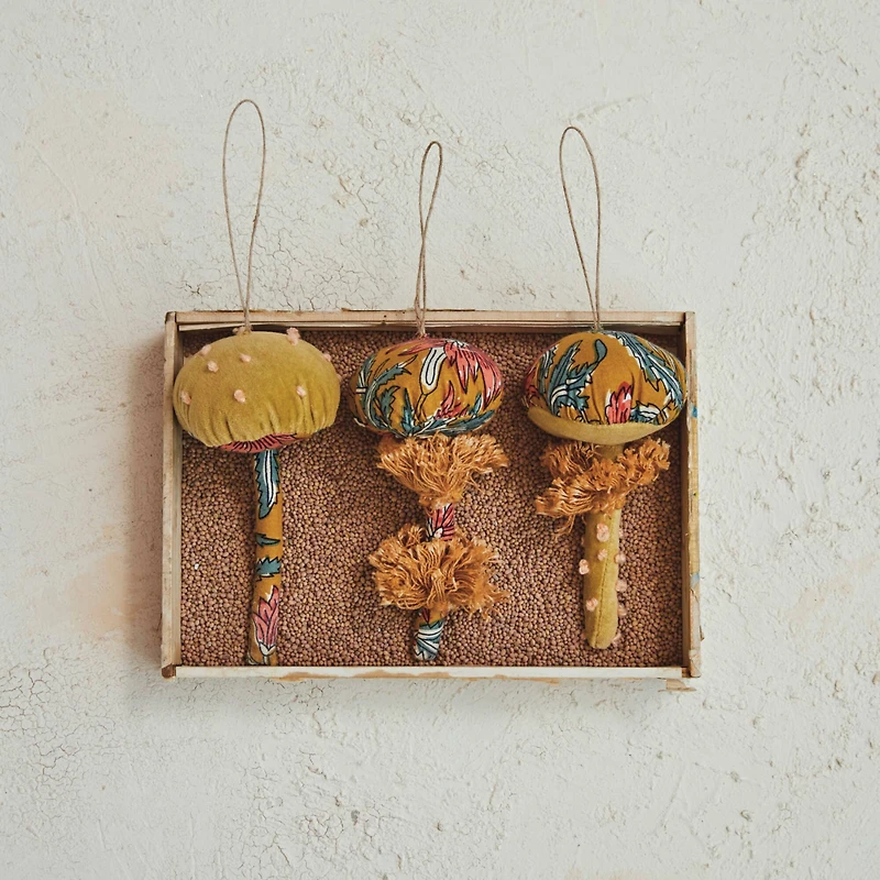 Hello Honey® 12 Pack 5.5" Mushroom Cotton Fabric Ornaments