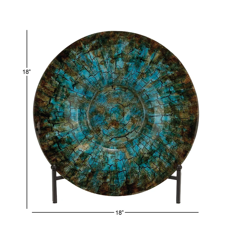18" Green & Turquoise Glass Glam Decorative Plate with Stand
