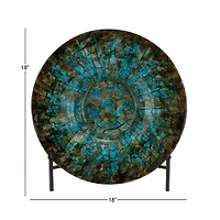 18" Green & Turquoise Glass Glam Decorative Plate with Stand