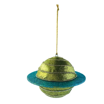 Hello Honey® 5.5" Green Beaded Planet Round Plastic Ornament