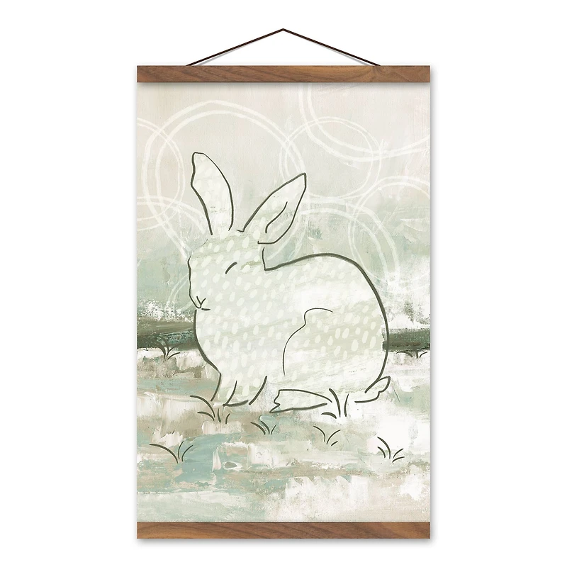 Abstract Rabbit 12" x 18" Teak Hanging Canvas