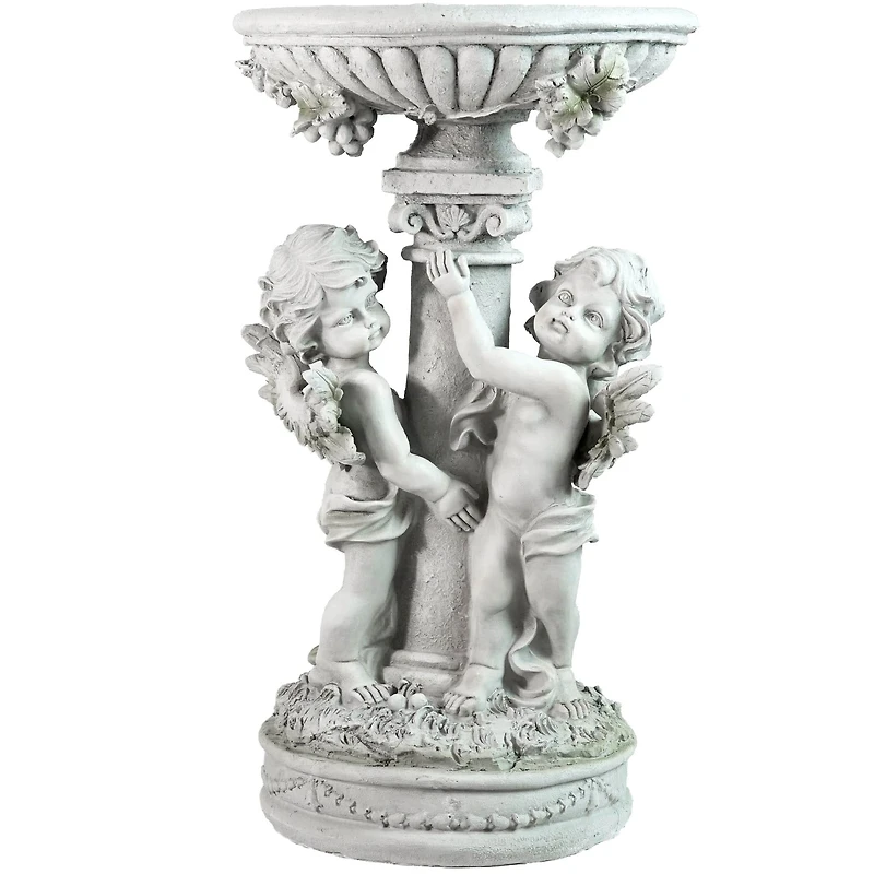 19.25" Cherub Angels Pedestal Bird Bath Outdoor Garden Statue