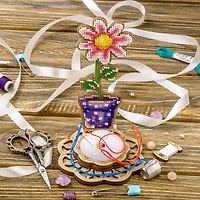Wonderland Crafts Potted Flower Bead Embroidery on Wood Kit