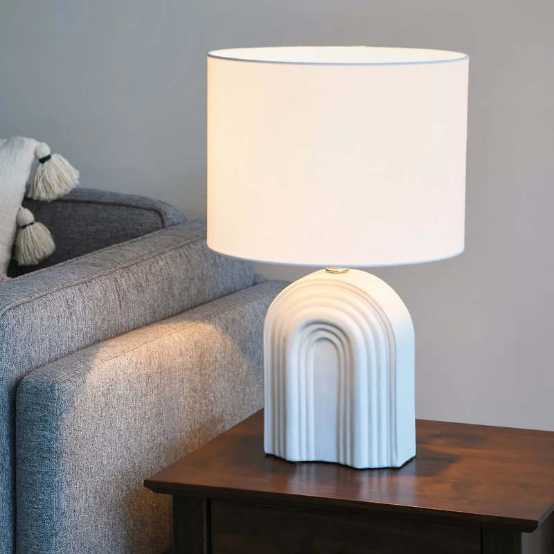 Hello Honey® 19" Carved Arch Stoneware Table Lamp with Linen Drum Shade
