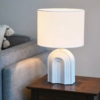 Hello Honey® 19" Carved Arch Stoneware Table Lamp with Linen Drum Shade