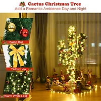 Costway 6ft. Pre-Lit Cactus Artificial Christmas Tree, Warm White LED Lights & Ball Ornaments