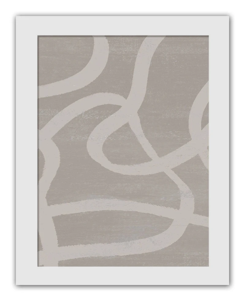 Modern Beige Lines 12" x 16" White Framed Print Under Plexiglass - Set of 2