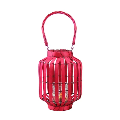 20" Tropicalia Tiki Bar Votive Candle Holder Lantern, Blush Red