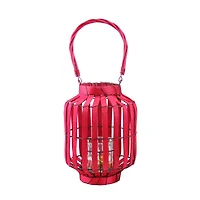 20" Tropicalia Tiki Bar Votive Candle Holder Lantern, Blush Red
