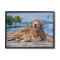Stupell Industries Coastal Golden Retriever Relaxing Dock Framed Giclee Art