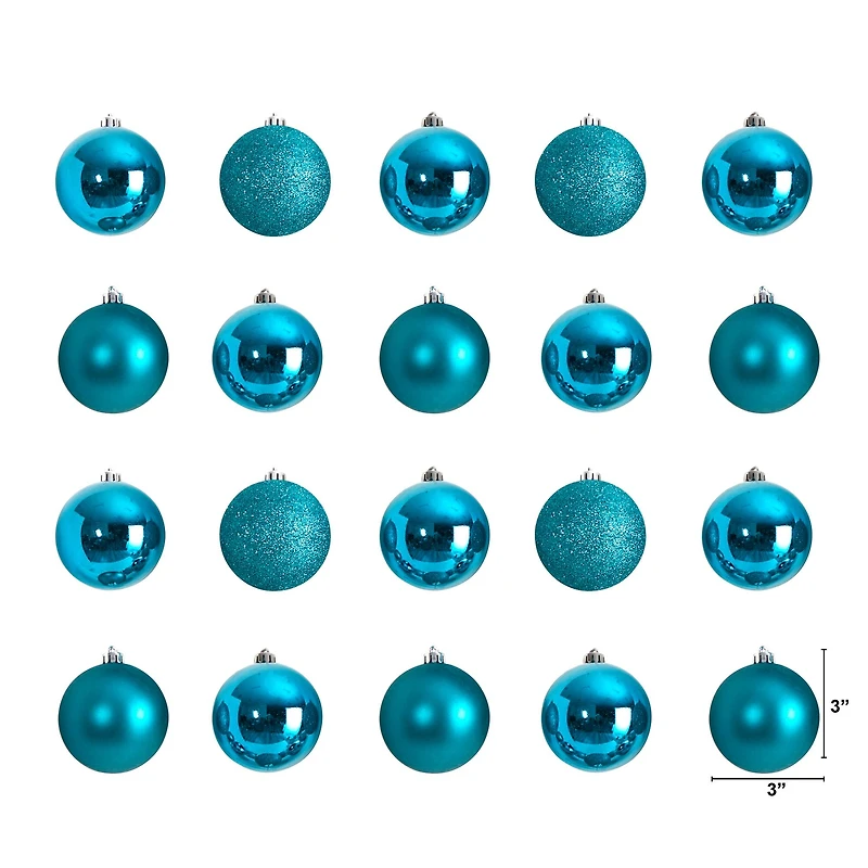 20ct. 3" Teal Shatterproof Christmas Ornaments