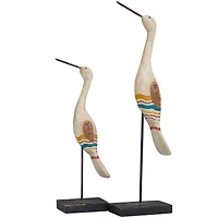 Cream Stone Distressed Carved Bird Sculpture Set