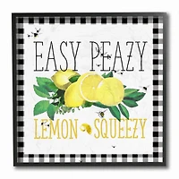 Stupell Industries Easy Peazy Lemon Squeezy Kitchen Humor Plaid Word Design Black Framed Wall Art