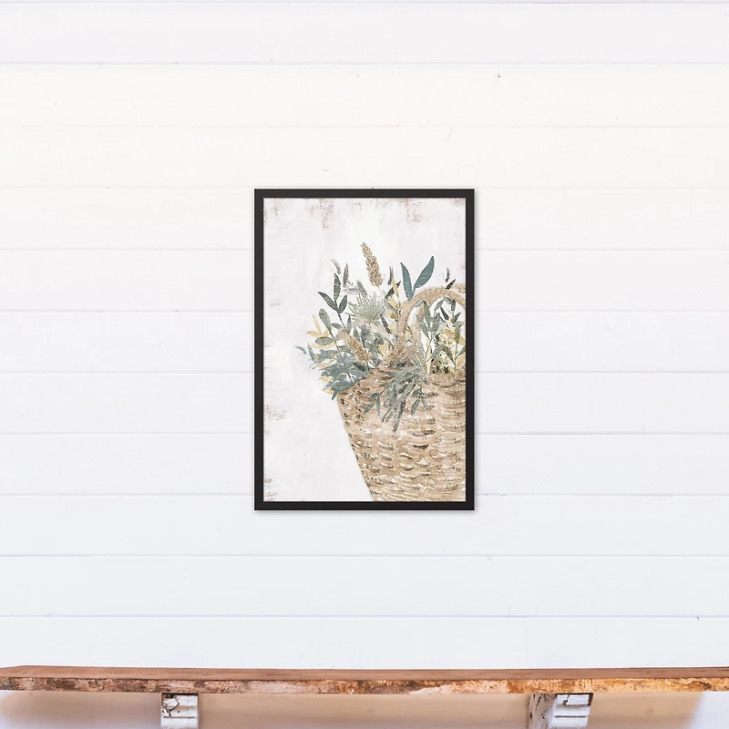 Jewel Flower Basket 20" x 30" Black Framed Canvas