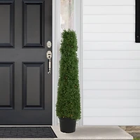 4ft. Pre-Lit Artificial Boxwood Cone Topiary Tree with Pot, Clear Lights