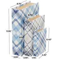 Blue Plaid Canvas Faux Book Box Set