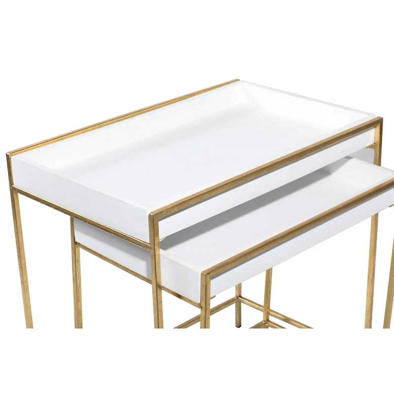 Set of 2 Gold Metal Contemporary Console Table, 22", 20"