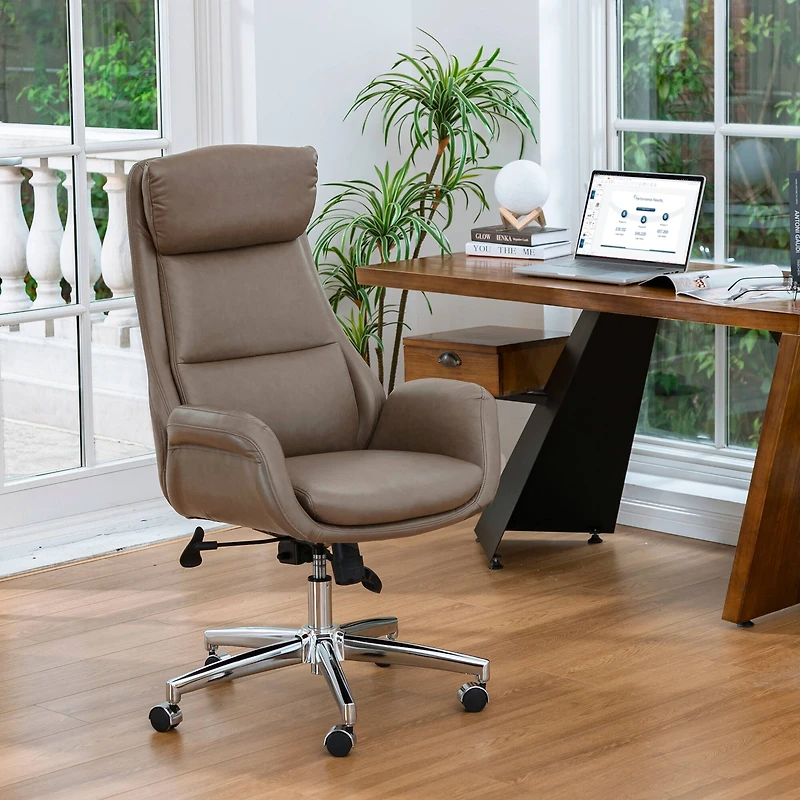 Glitzhome® Mid-Century Modern Faux Leather Adjustable High Back Swivel Office Chair