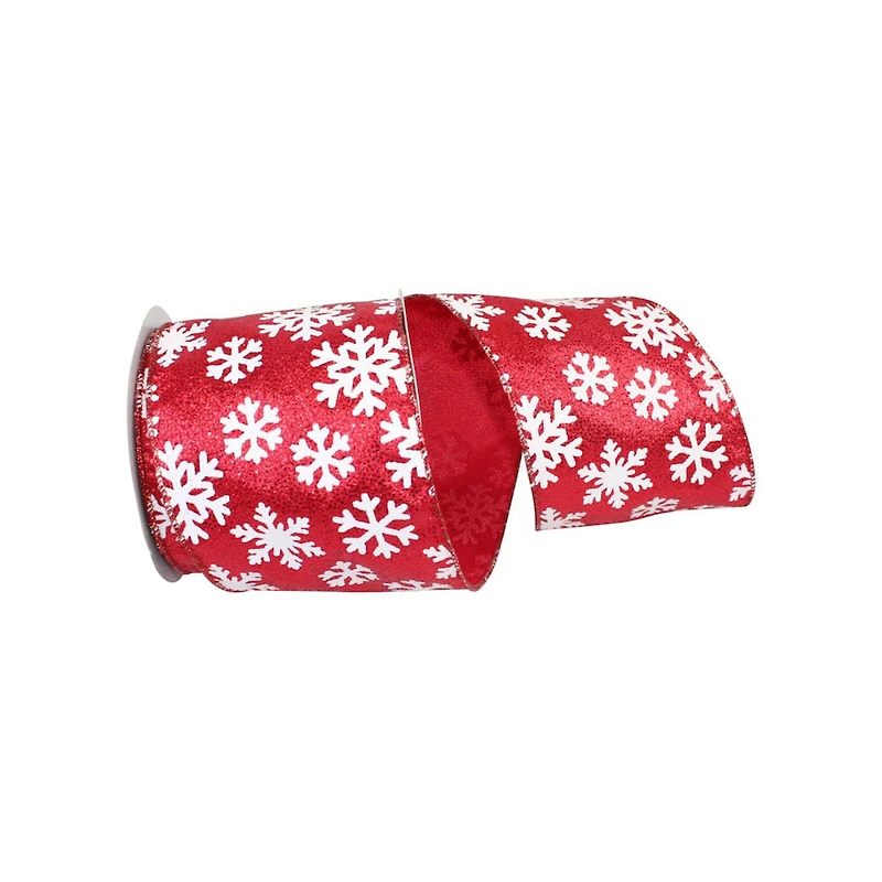 JAM Paper 4" x 10yd. Wired White Snowflake Red Glitter Ribbon
