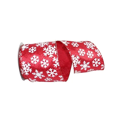 JAM Paper 4" x 10yd. Wired White Snowflake Red Glitter Ribbon