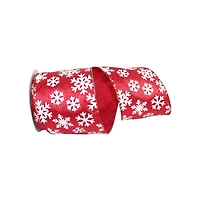 JAM Paper 4" x 10yd. Wired White Snowflake Red Glitter Ribbon